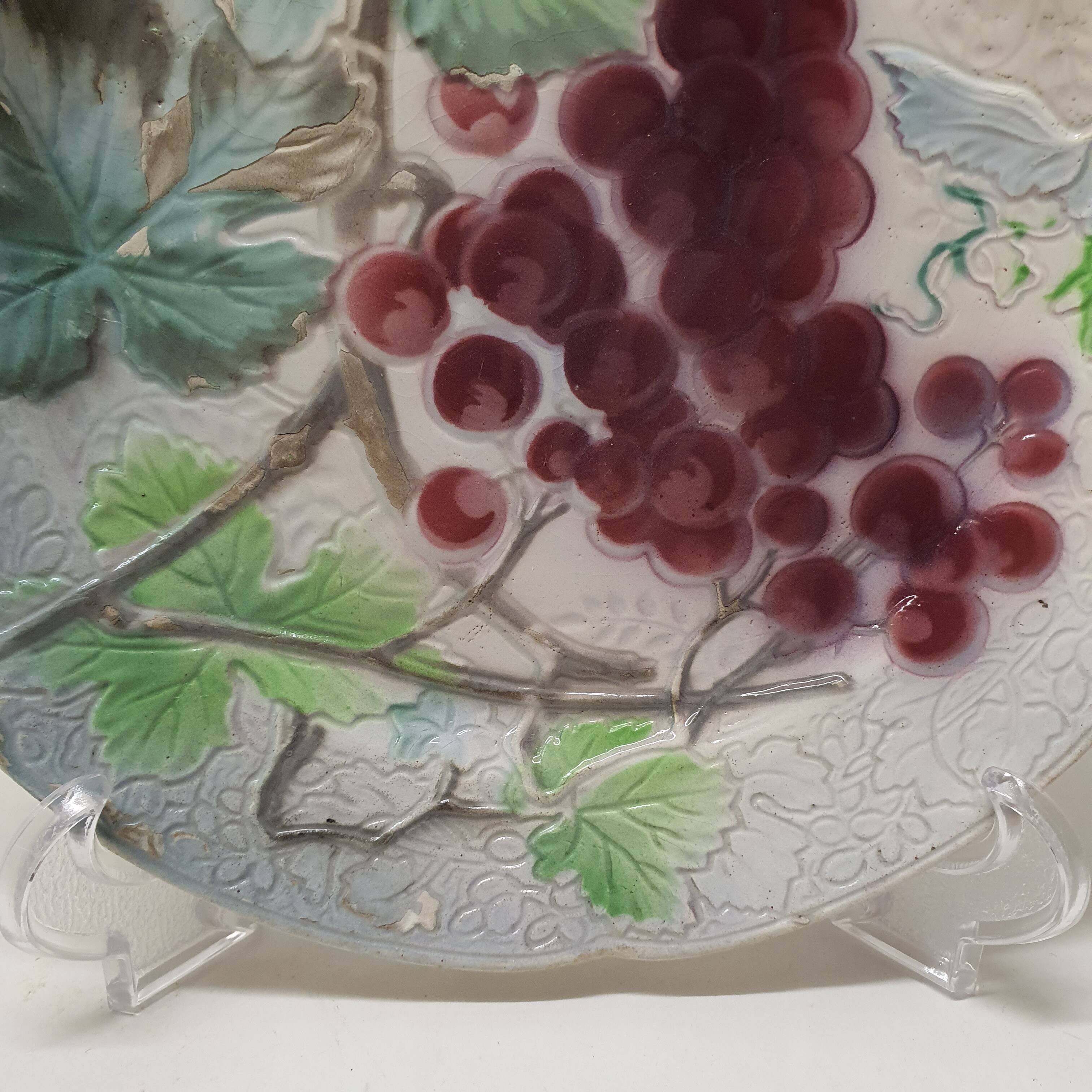 Decorative Plate Barbotine St Clément Made In France Vintage Grape Pattern