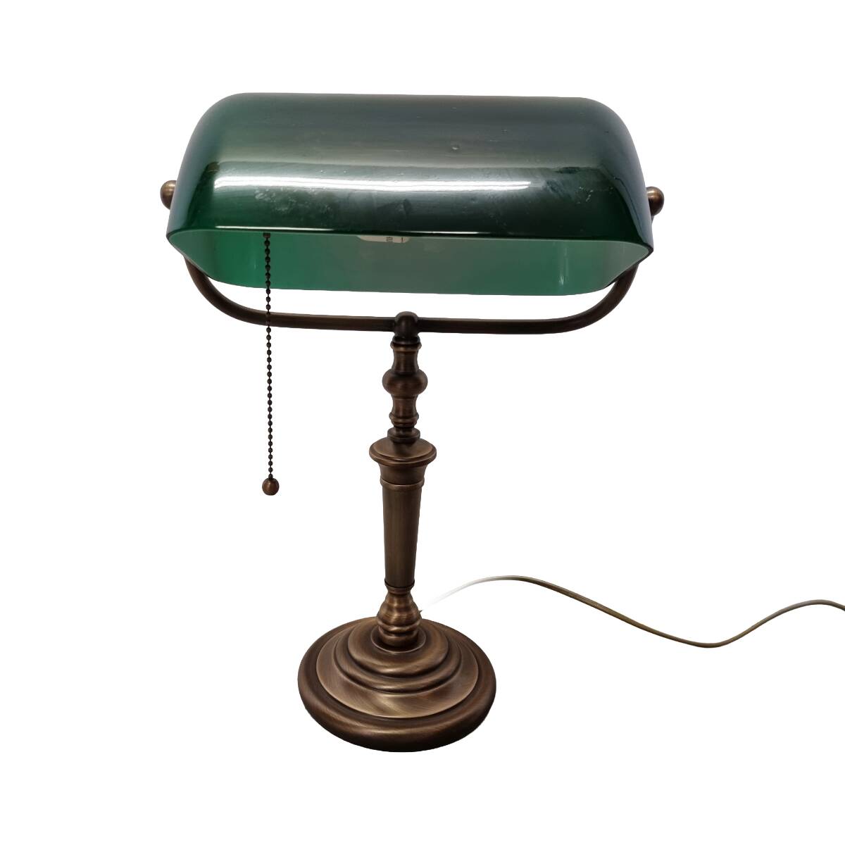 Bronze Banker's Lamp From Steinhauer with green glass shade, early 21st