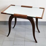 Art deco side table in mirror & walnut 1940