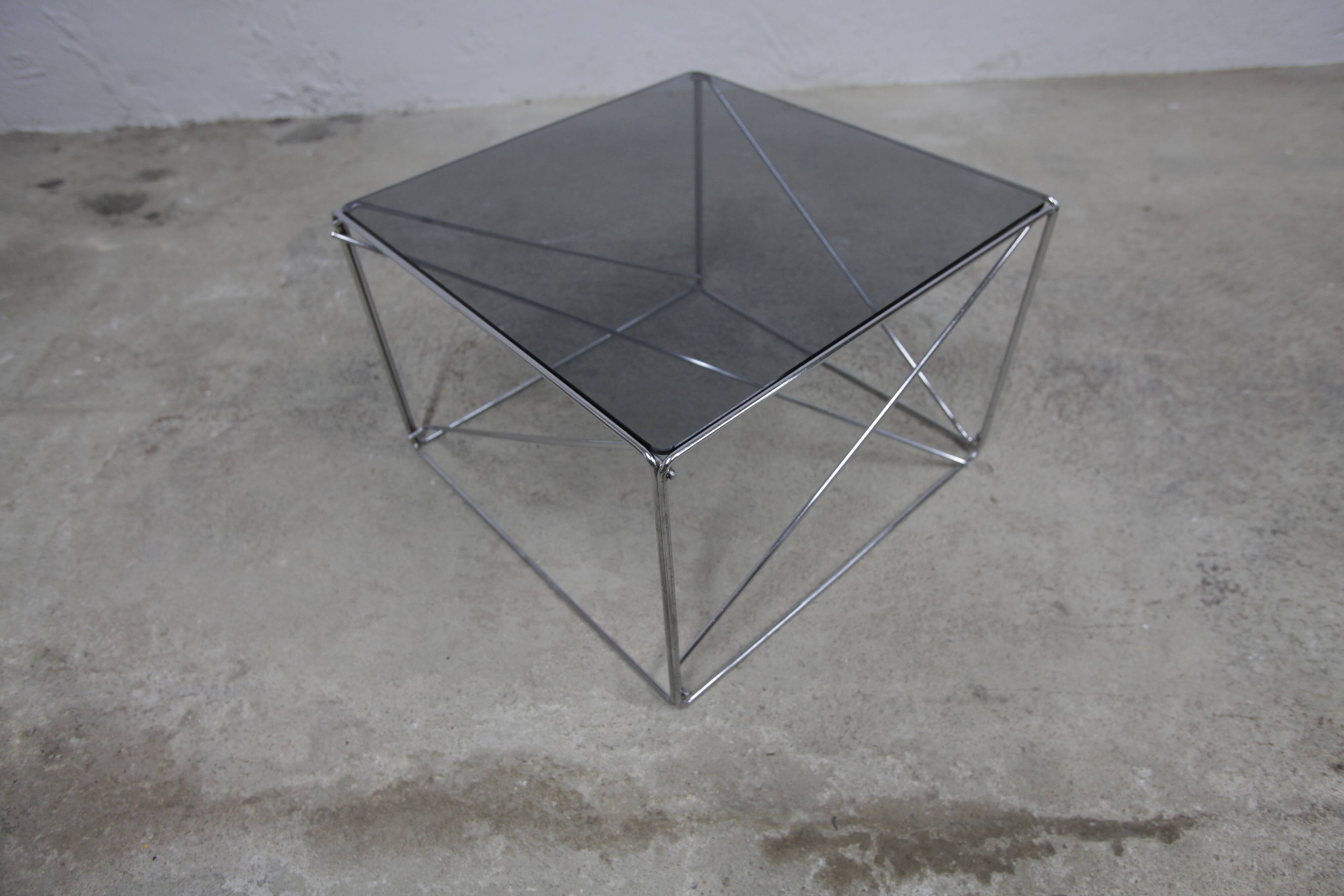 Coffee table by max Sauze Isocèle collection 1970 new smoked glass top