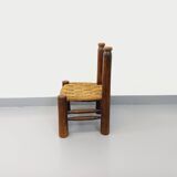 Vintage Charles Dudouyt Brutalist Low Chair in Wood and Straw