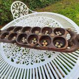 Large vintage Awale Oware game hand carved wood Nigeria 1980s