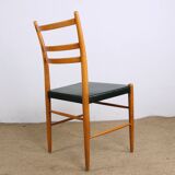 Series of 6 Swedish chairs in Elm and black Skai by Yngve Ekstrom for Gemla 1960.