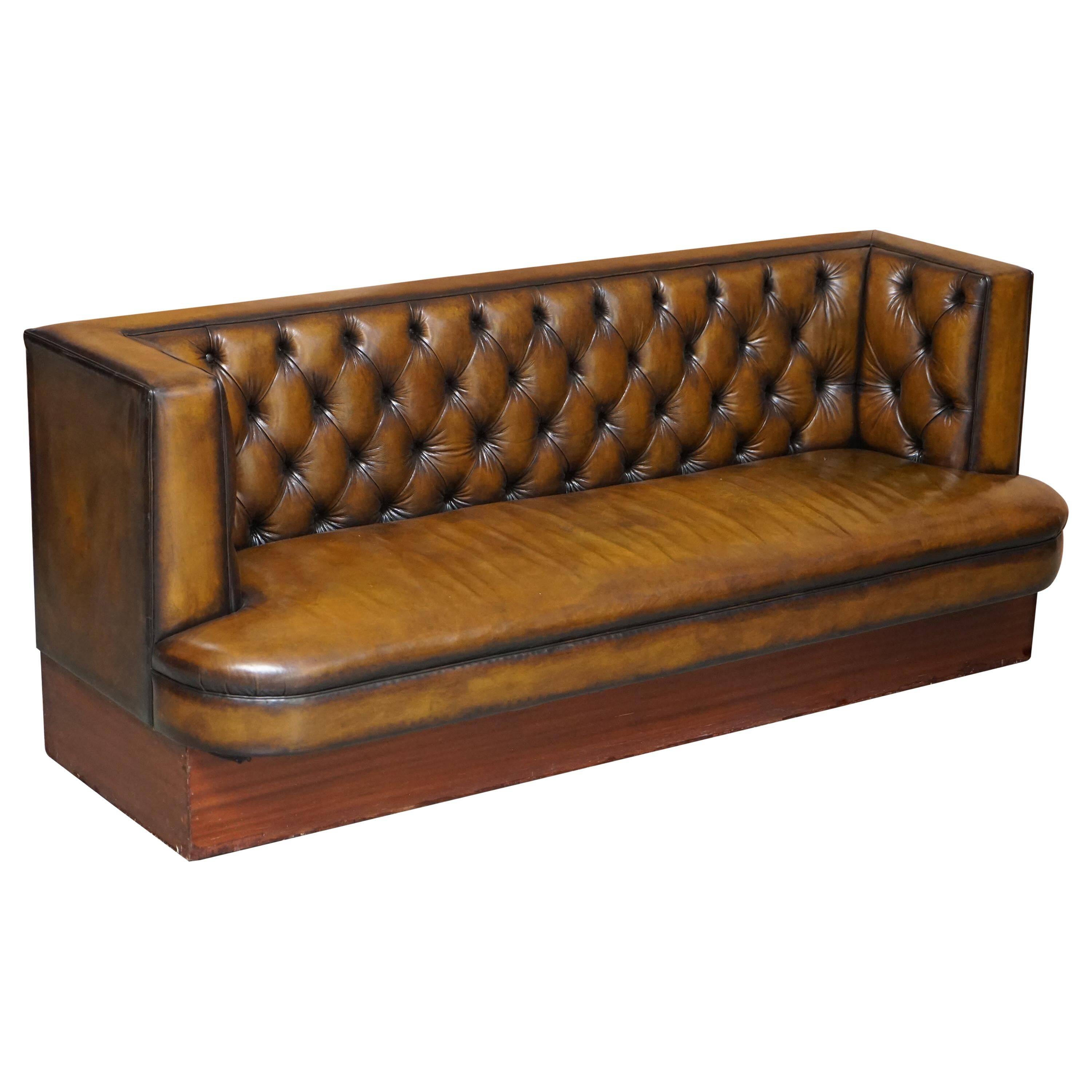 Restored and hand-dyed leather Chesterfield sofa