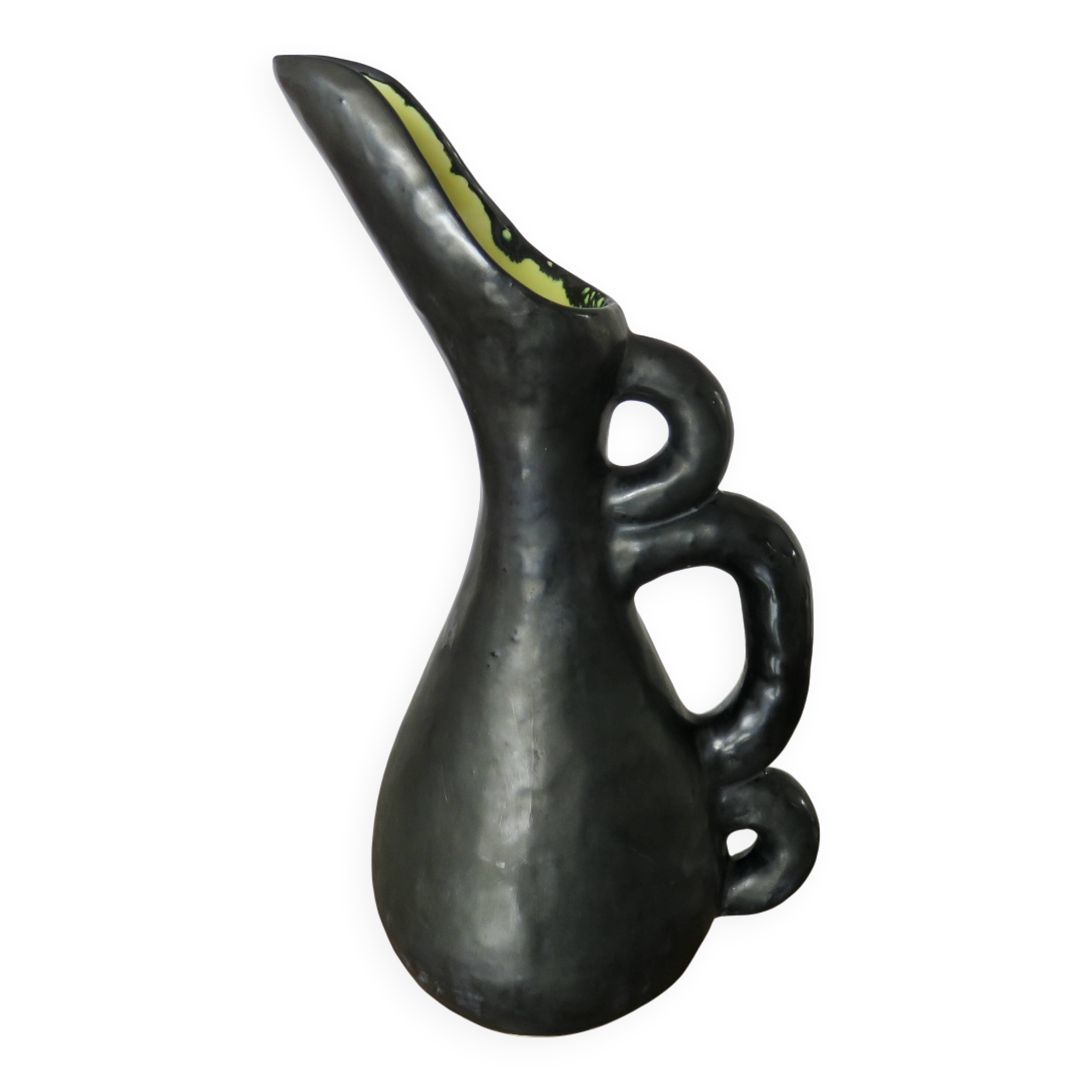Large Ray Camart vase, Vallauris, free-form in matte black ceramic, 1950