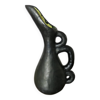 Large Ray Camart vase, Vallauris, free-form in matte black ceramic, 1950