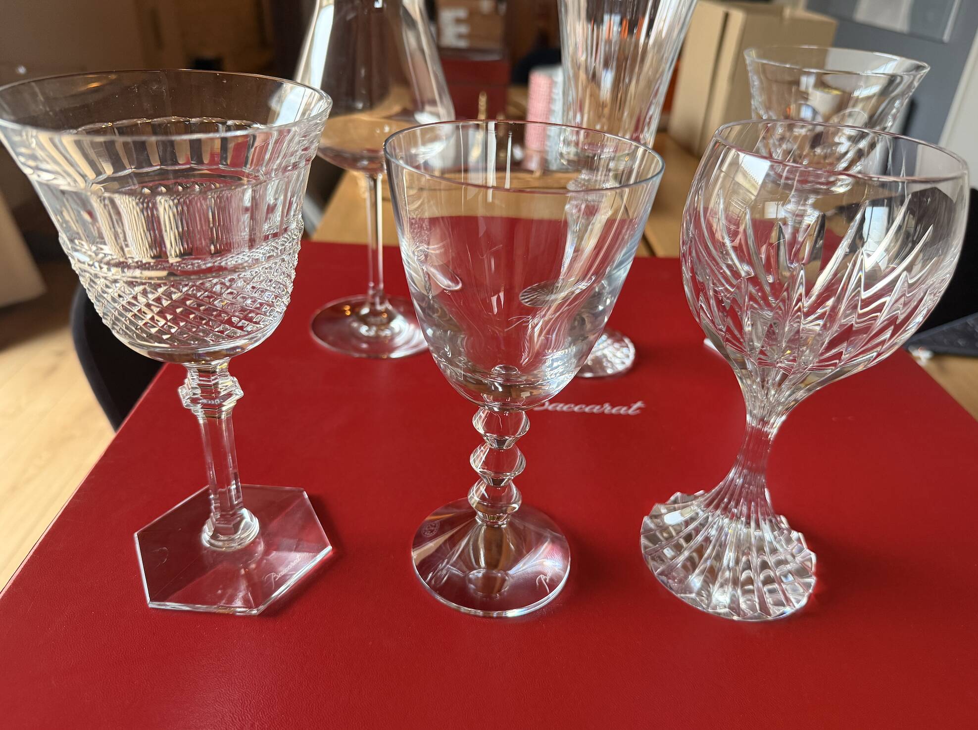 Set of 6 Bacarra glasses in their original packaging.