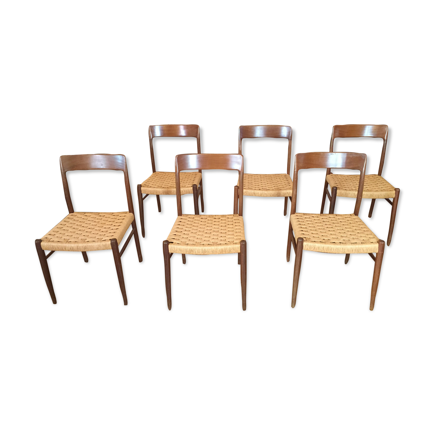 Set of 6 chairs rattan and mahogany N.Otto Moller