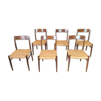 Set of 6 chairs rattan and mahogany N.Otto Moller