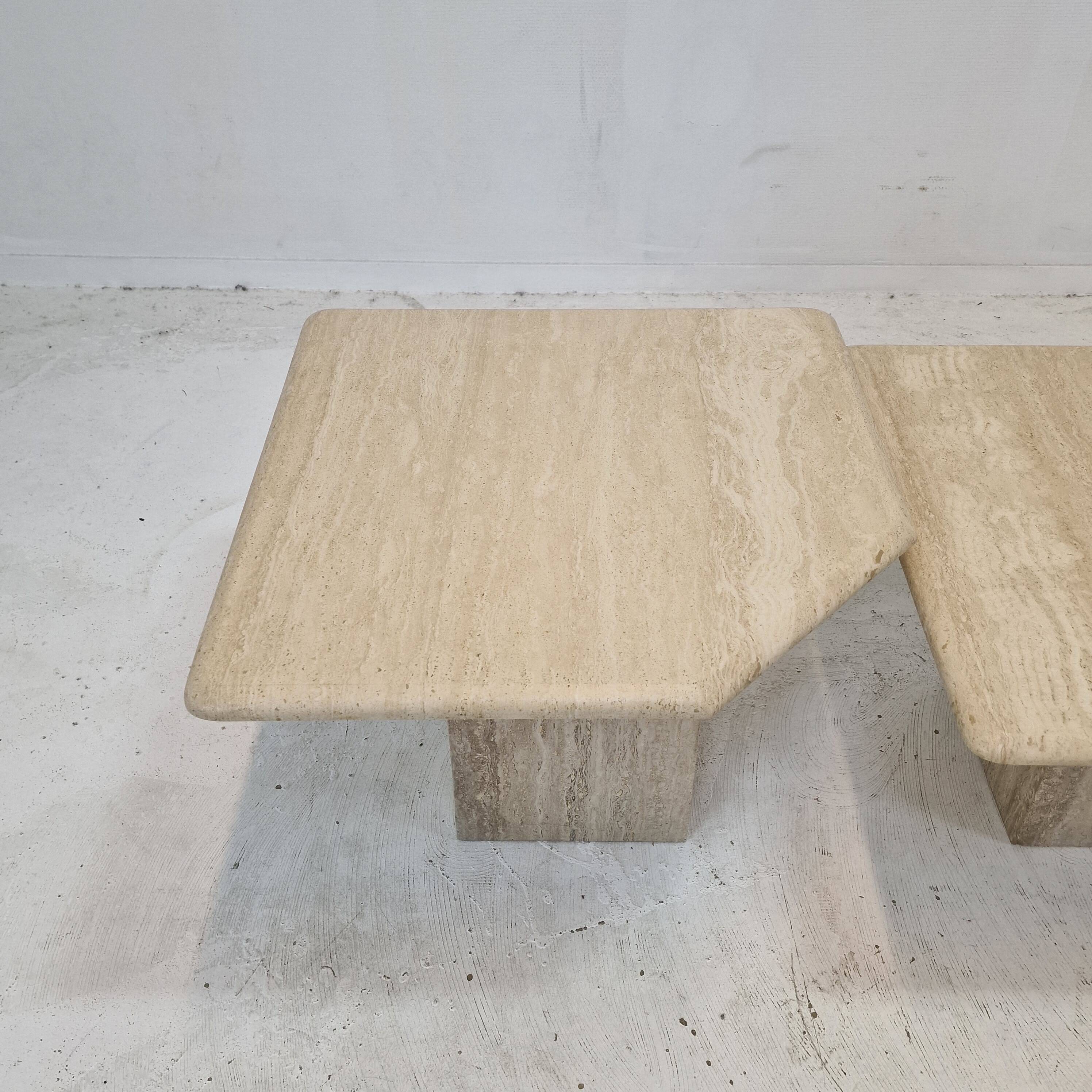 Set of 3 italian travertine coffee or side tables, 1980s