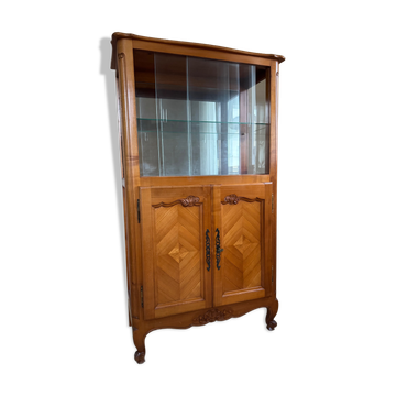 Louis XV style display cabinet, glass doors and chevron panels.