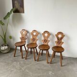 Set of 4 Savoyard pine chairs from the 60s