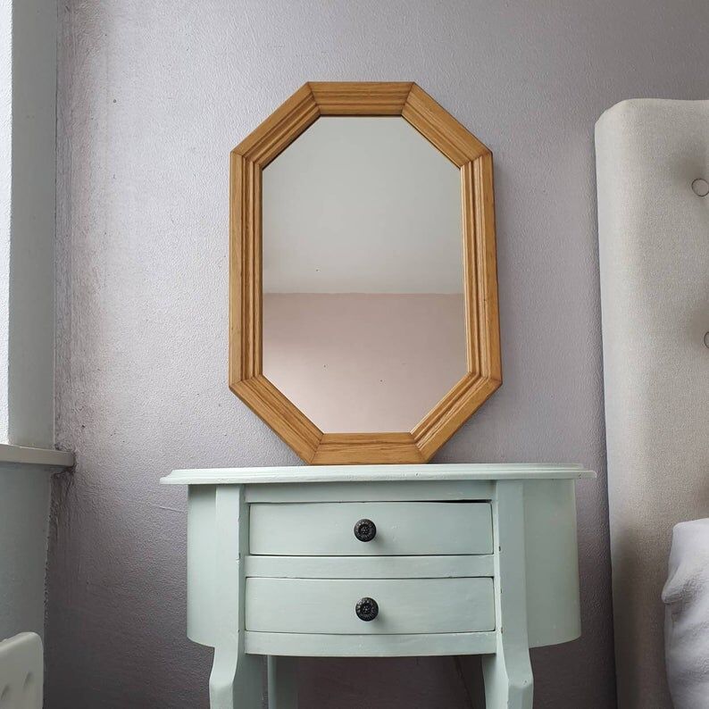 Light oak wooden mirror 80s 52x35cm