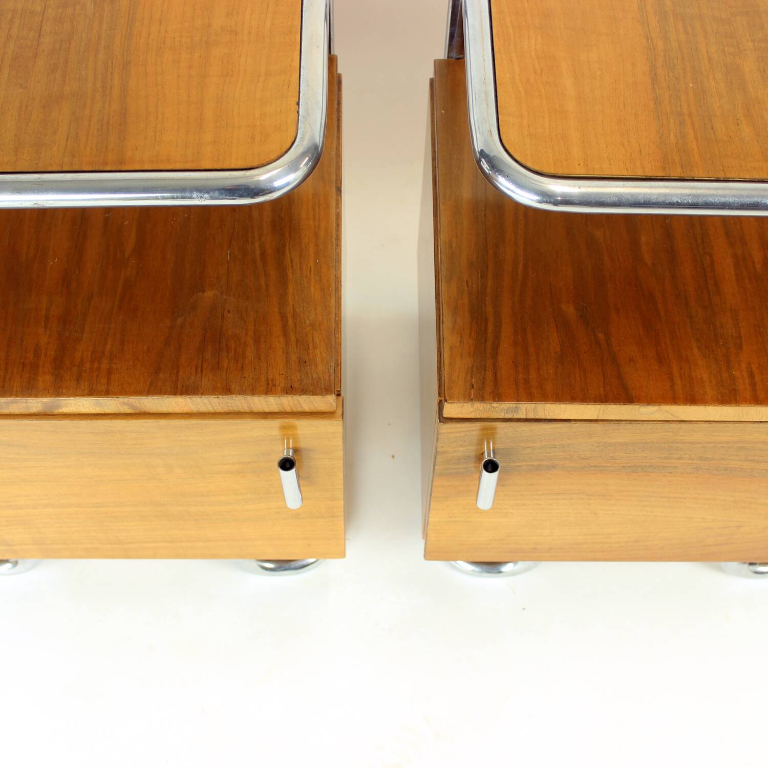 Set Of 2 Bedside Tables In Chrome & Walnut, Vichr & Spol, Czechoslovakia 19