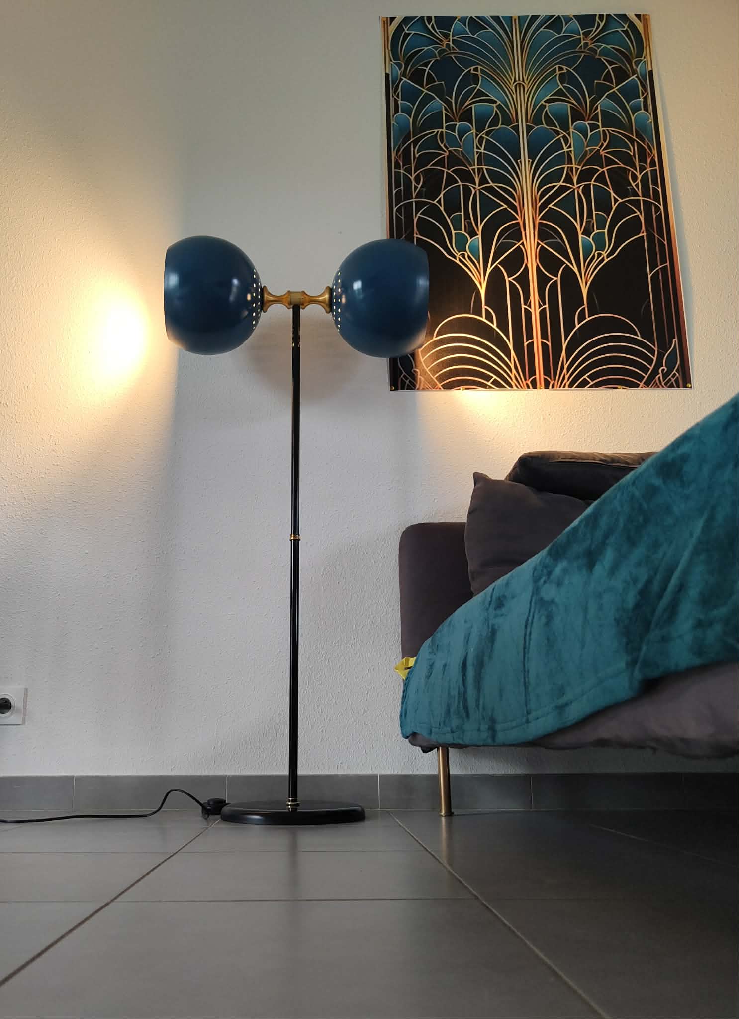 Lampadaire vintage 1980 double éclairage