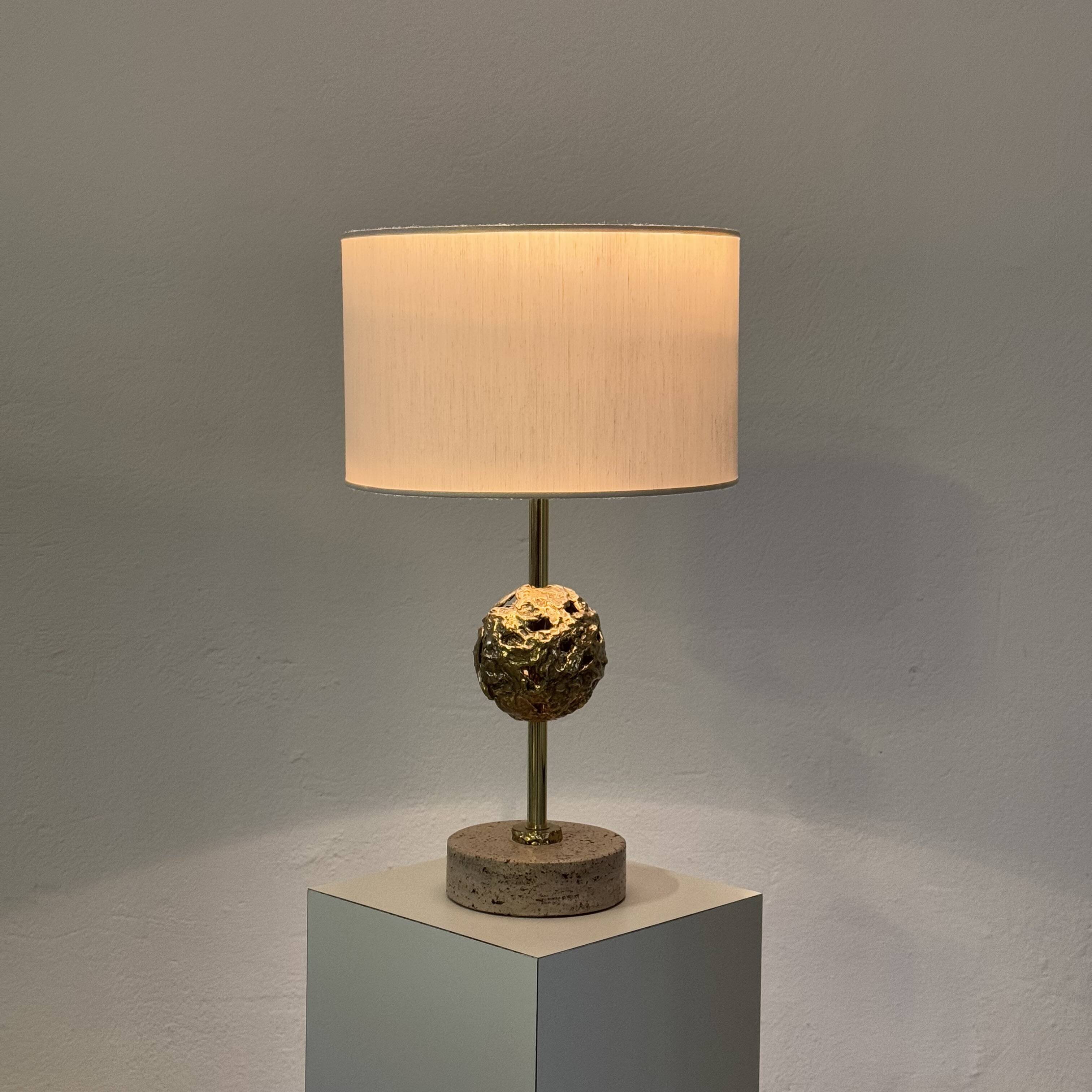Angelo Brotto for Esperia — Sculptural Travertine Table Lamp, Italy, 1970s