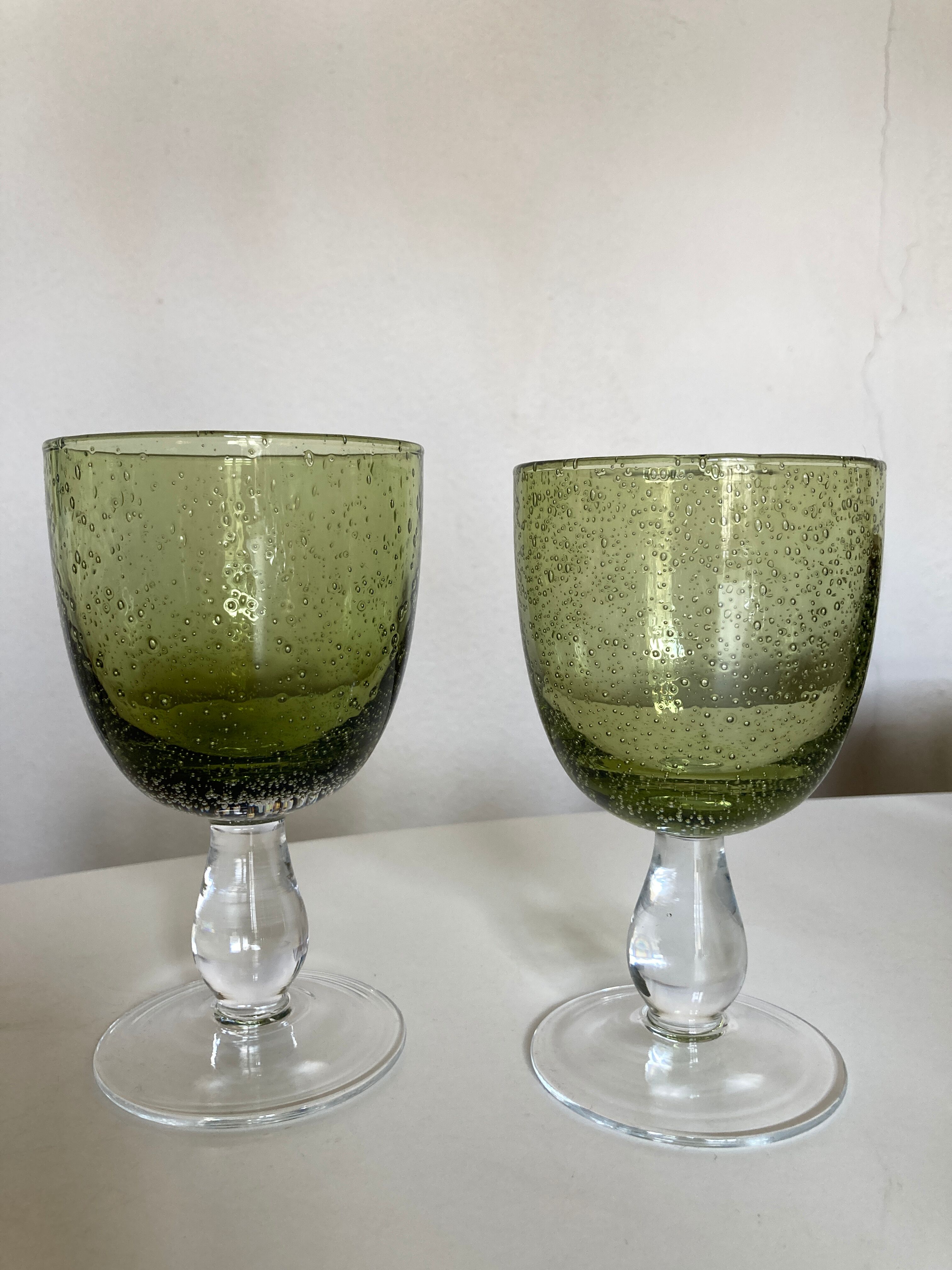 Set de 6 verres à vin 1970 en verre bullé vert