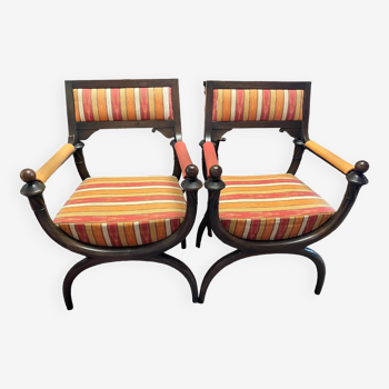 Two Curule / Dagobert upholstered fabric chairs