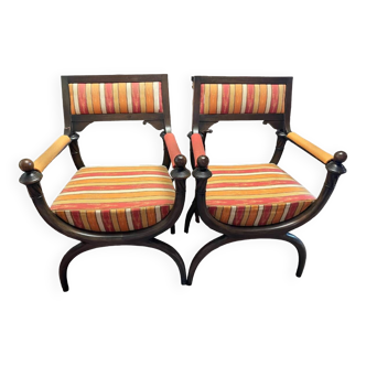 Two Curule / Dagobert upholstered fabric chairs