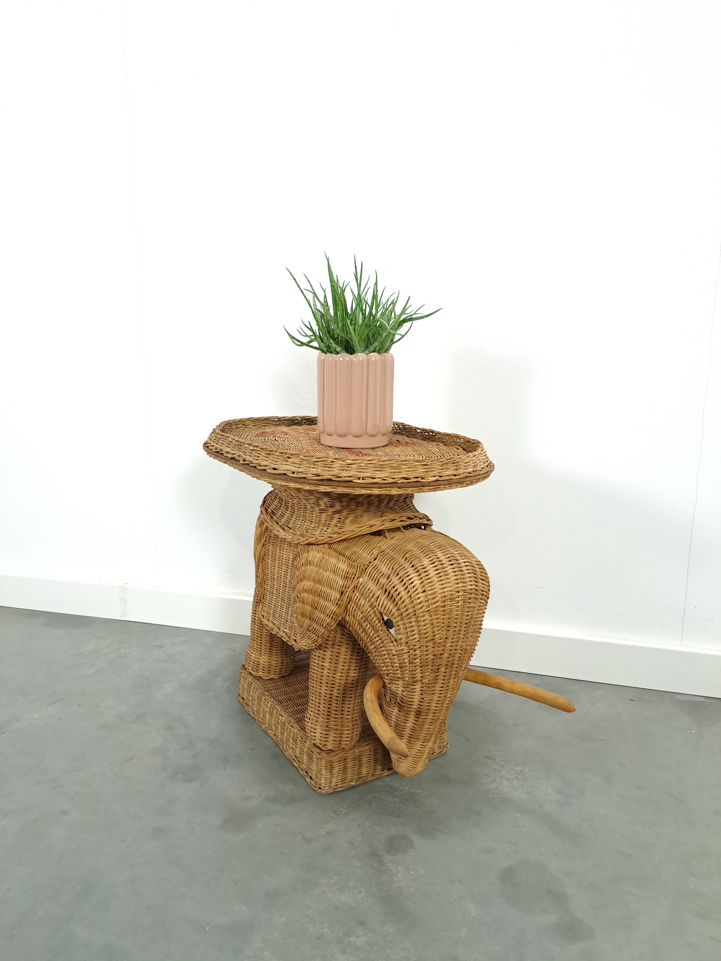 Rattan elephant table vintage side table