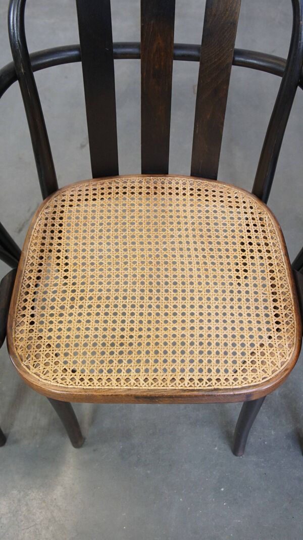 Lot de 4 chaises de salle à manger/bistro au design vintage en bois avec sièges tissés