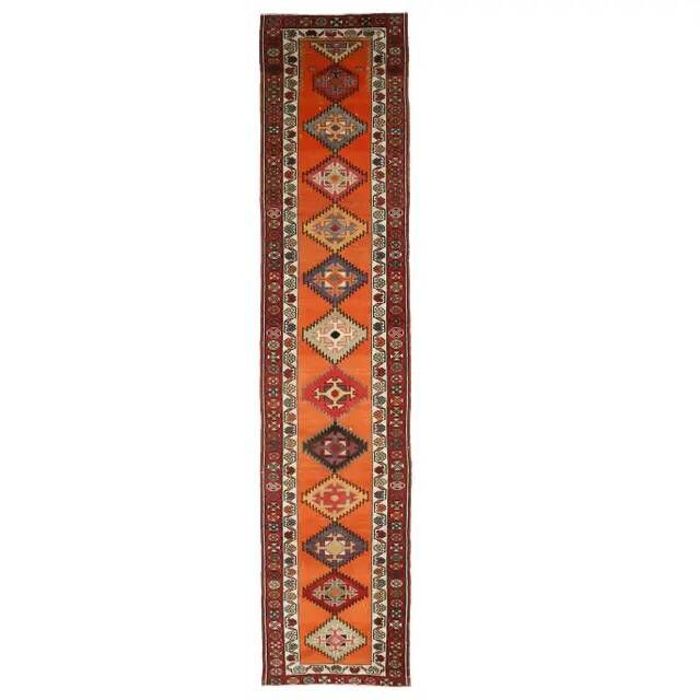Vintage Turkish Oushak Handmade Wool Cotton Orange Runner 87x409