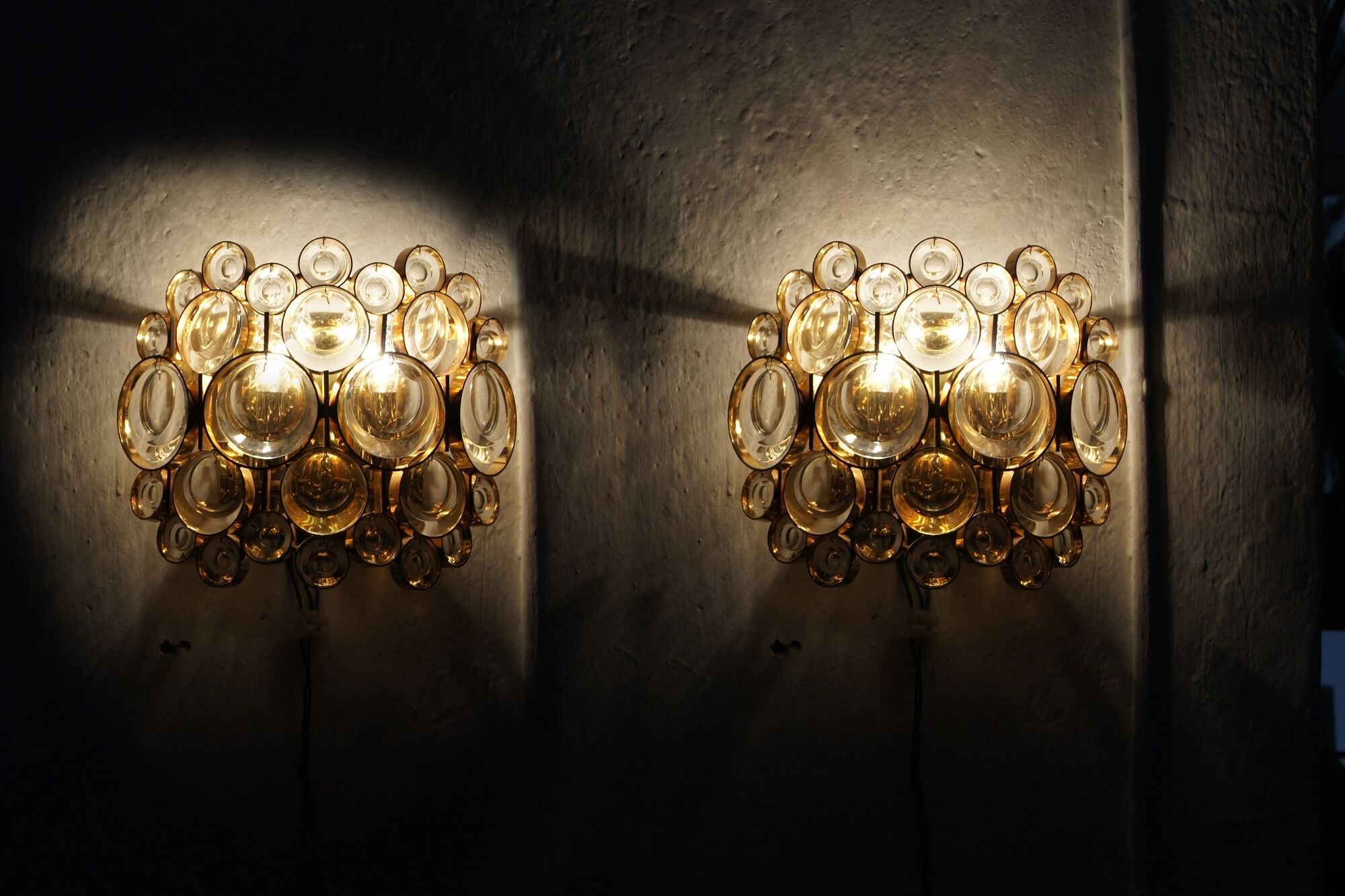 Brass and crystal glass wall lamps from Palwa