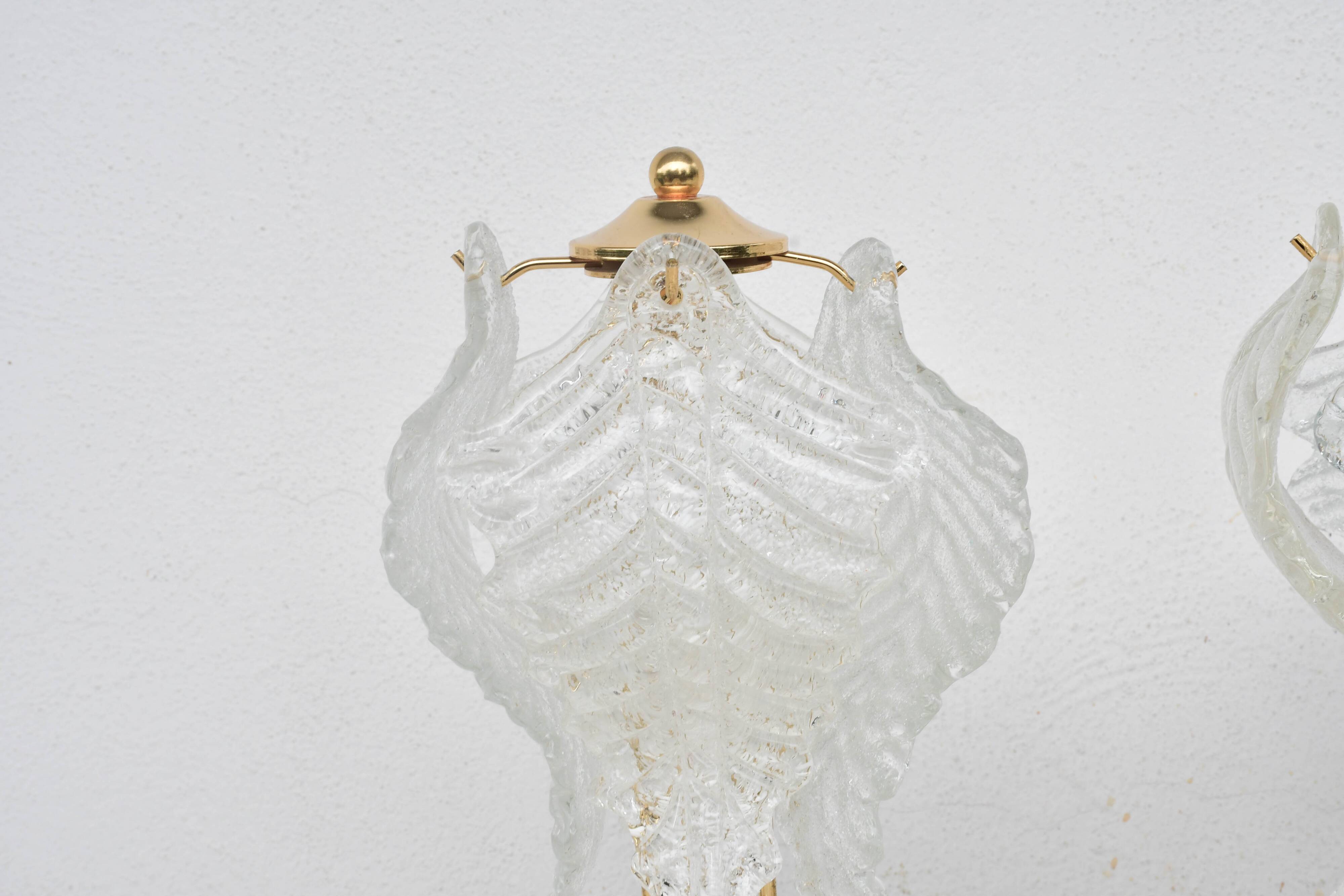 Set of 2 Murano glass table lamps transparent leaves