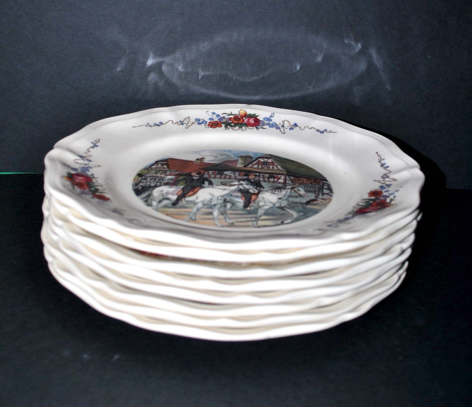 Set of 8 obernai flat plates in sarreguemines alsace earthenware 25cm