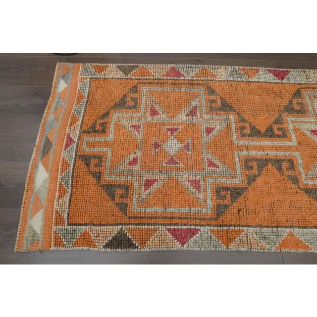 1970s Vintage Turkish Oushak Handmade Orange Runner Rug 86x367