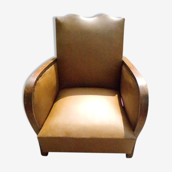 Leatherette and wood armchair moustache model
