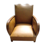 Leatherette and wood armchair moustache model