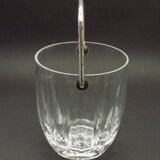 Vintage French heavy cut glass ice bucket with silver metal carry handle 4504.