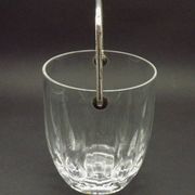 Vintage French heavy cut glass ice bucket with silver metal carry handle 4504.