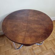 Modernist side table "Bauhaus" in veneer wood and curved tubular steel, 30s