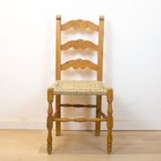 Chaise rustique avec siège tissé Espagne années 1950