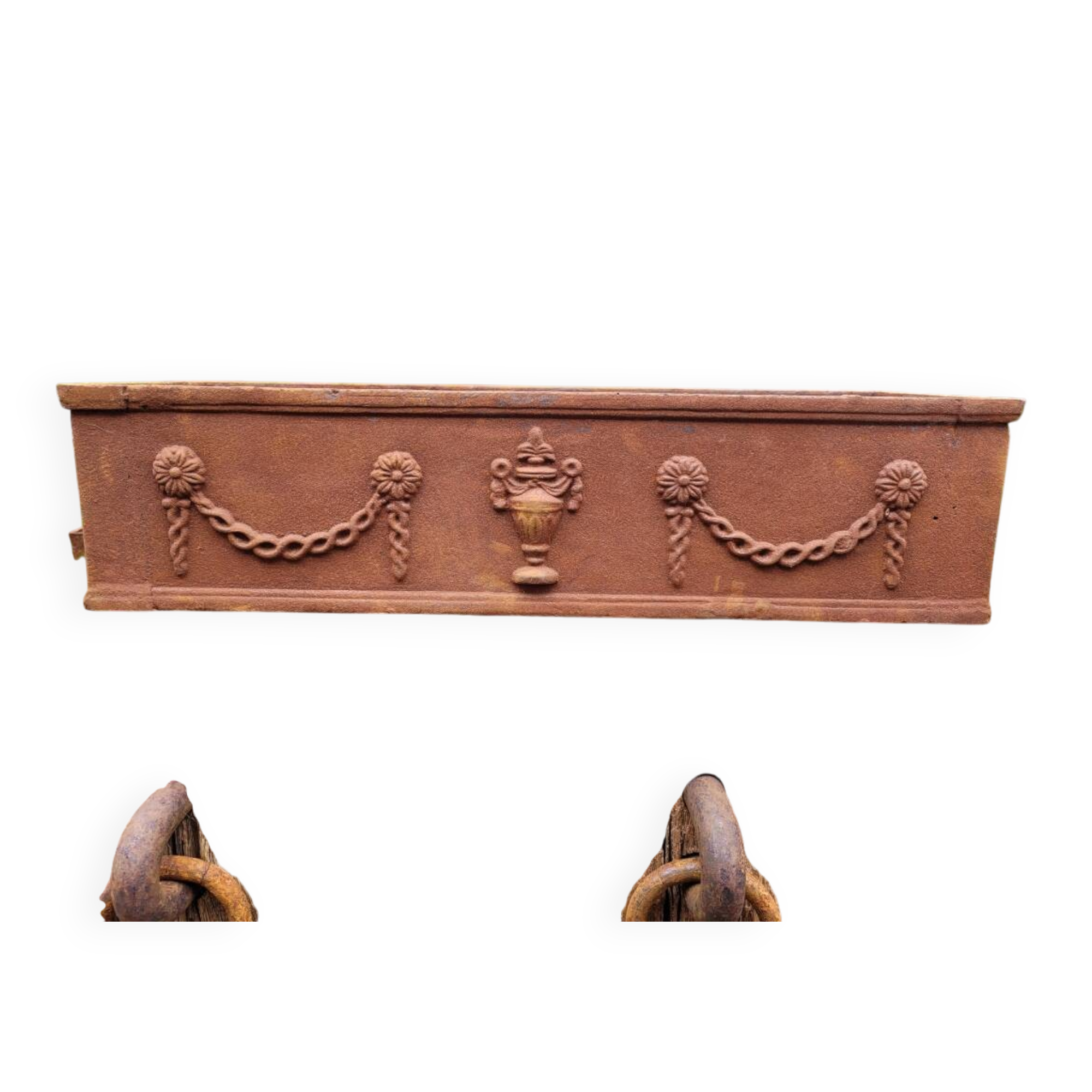 Rusty cast iron jardiniere planter