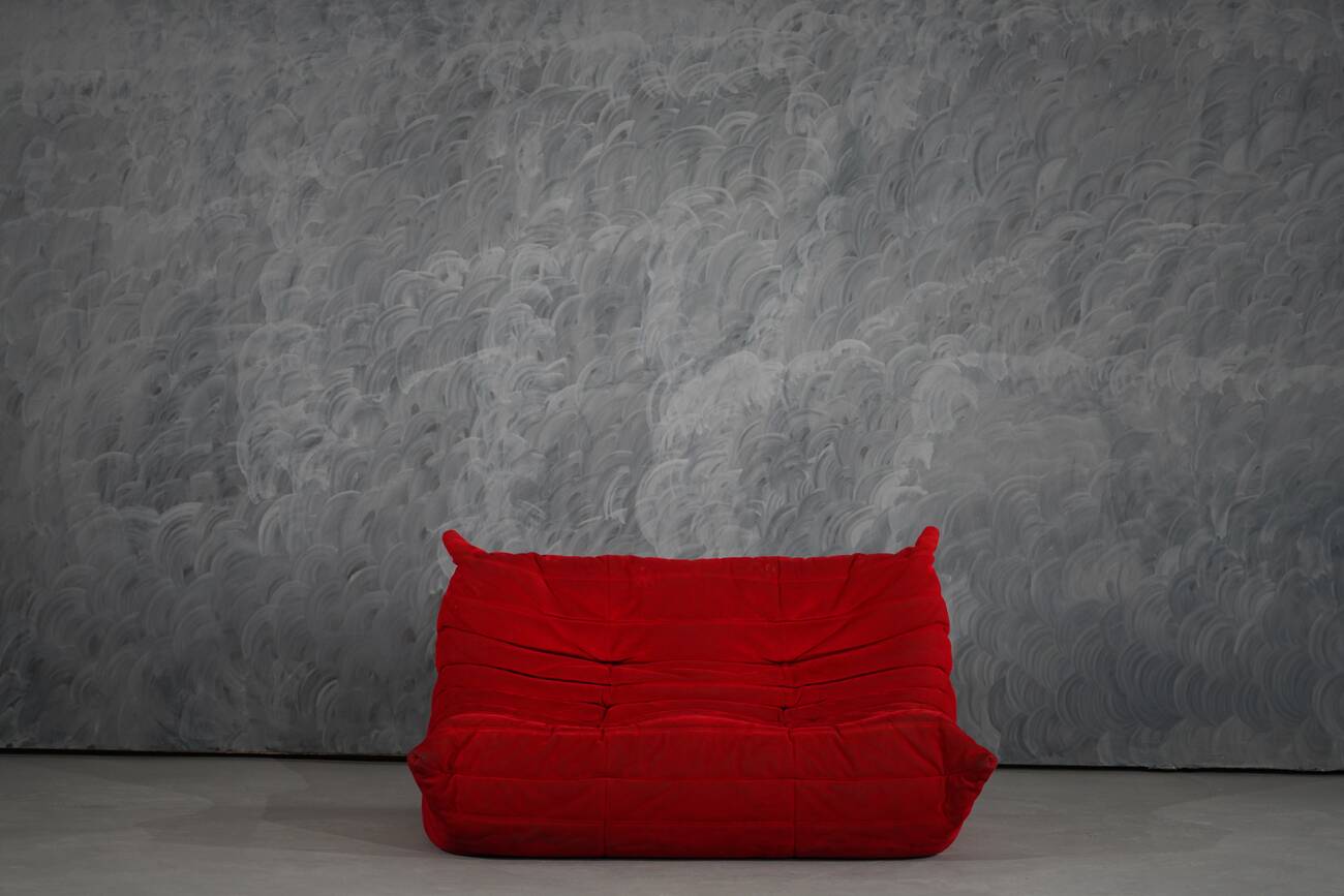 Red Alcantara Togo 2-seater sofa and corner by Michel Ducaroy for Ligne Roset, 2000s