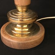 Vintage table lamp foot in wood and brass pleated lampshade 1960