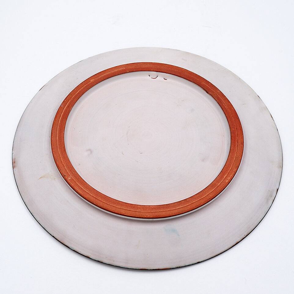 Gilbert Portanier Unique Art Yellow Pottery Plate Signed - 1982 - Vallauris