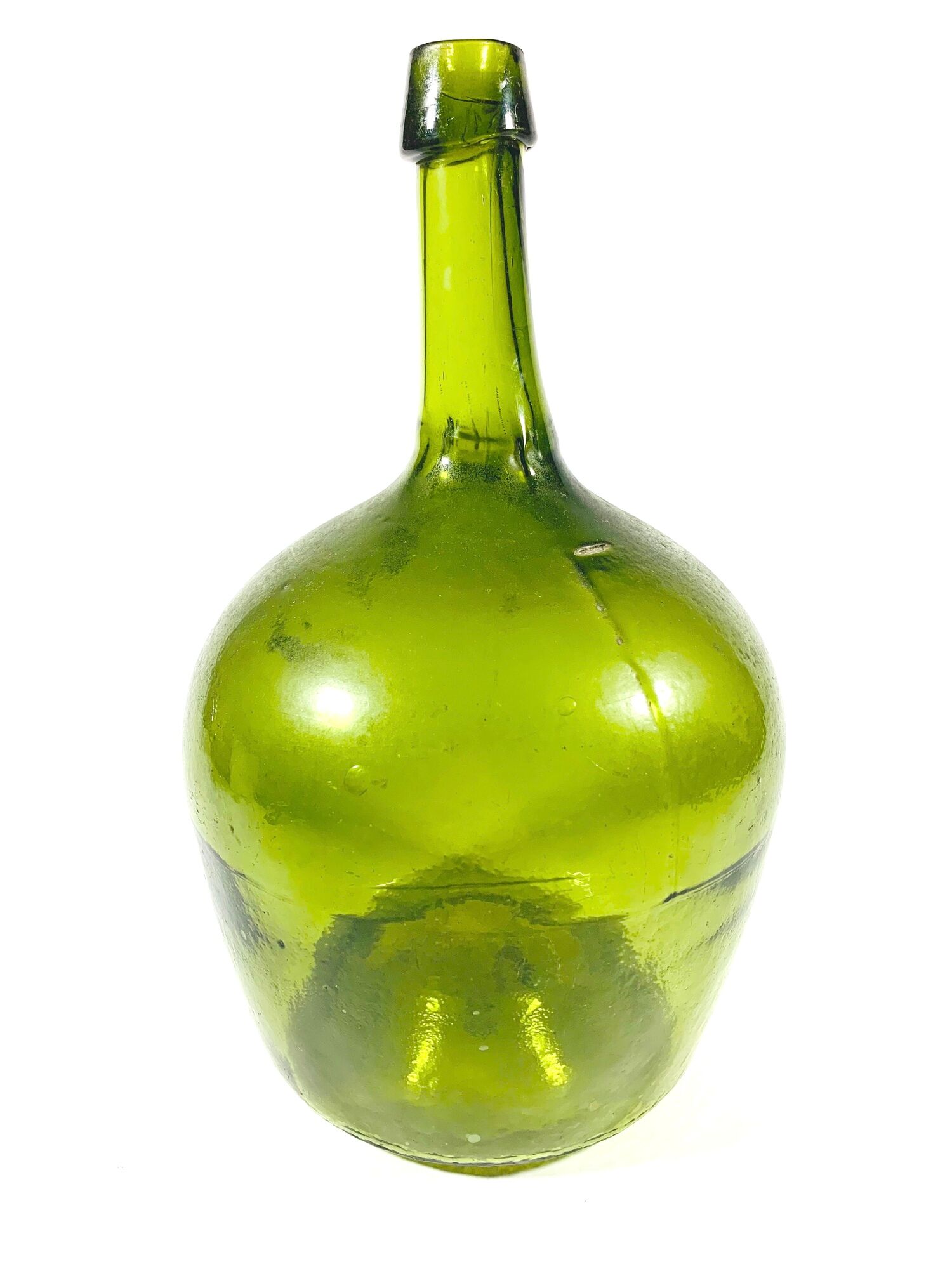 Demijohn green artisanal blown glass early 20th century