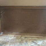 Ancien tableau huile sur panneau p. foy chasse à cour + cadre bois blanc vintage