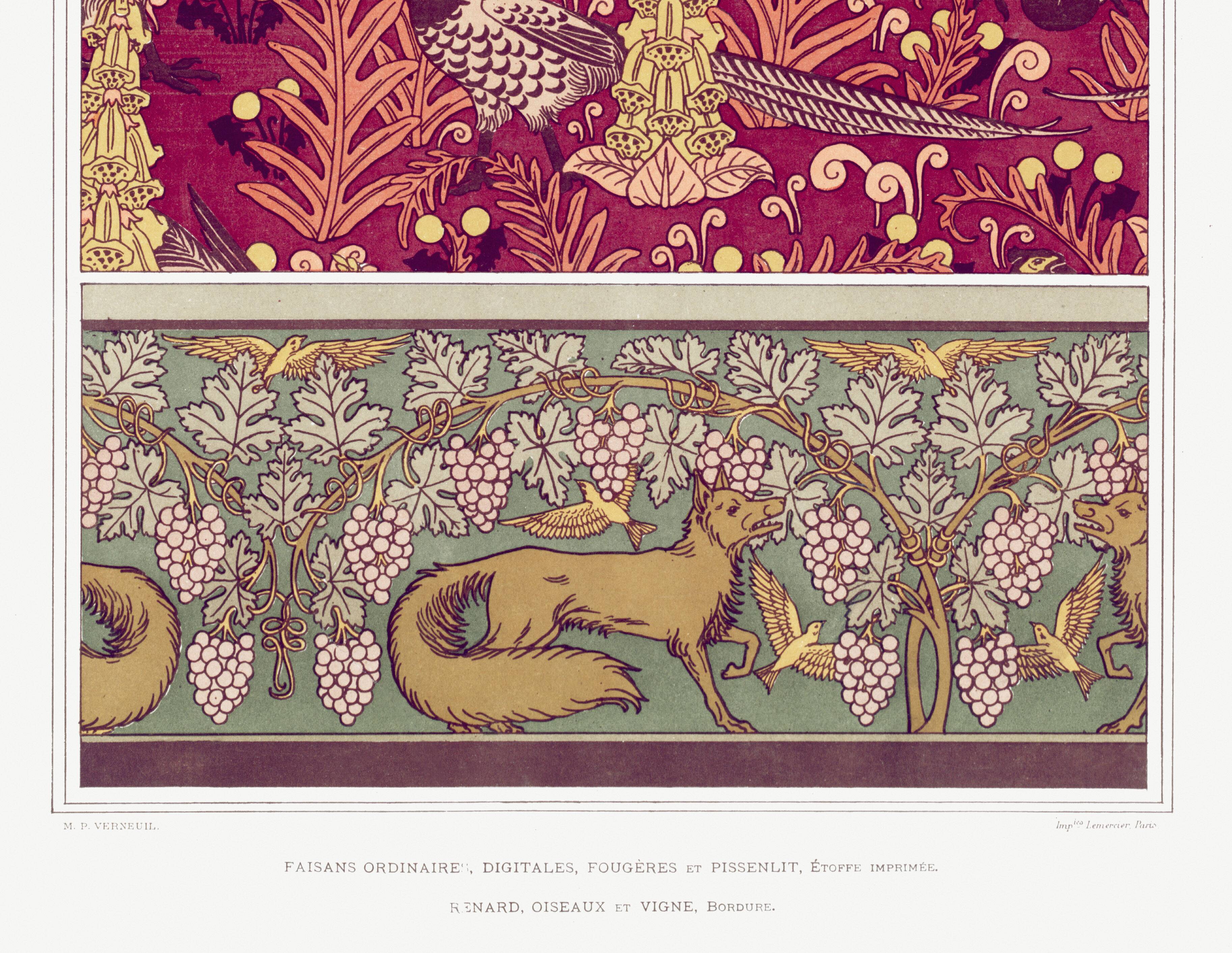 Poster “Ordinary Pheasants and Fox”, after an Art Nouveau lithograph