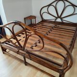 Rattan bed and bedside tables