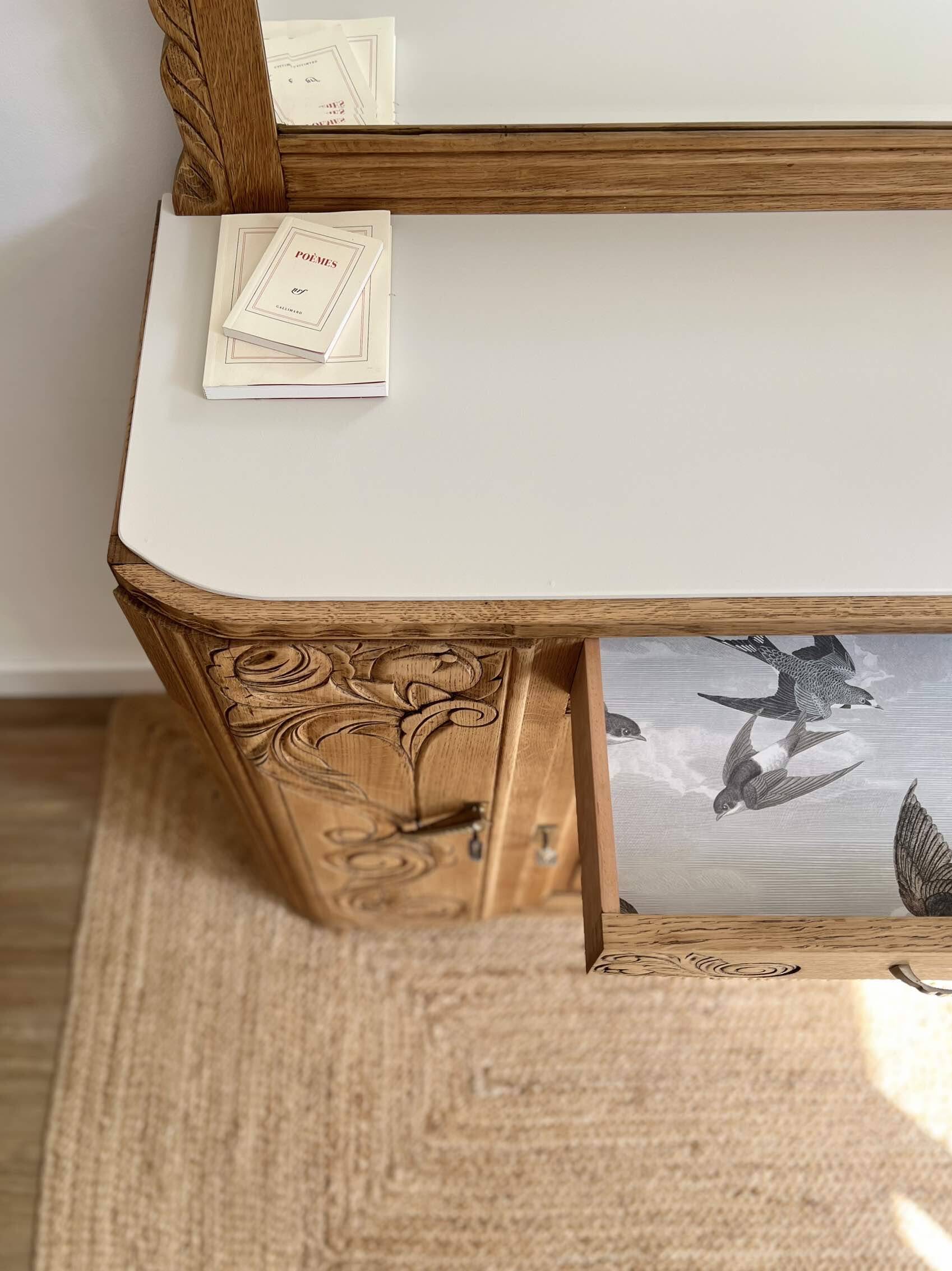 Art Deco oak sideboard with mirror (removable)