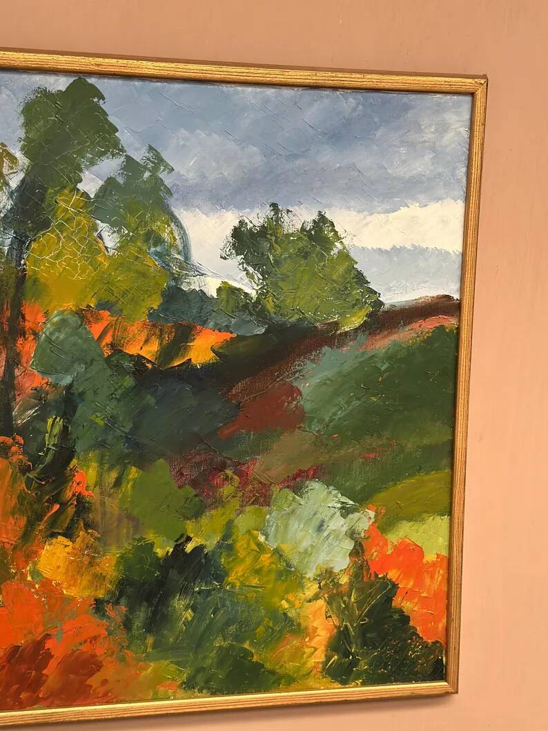 Swedish Oil on Canvas "Autumn Landscape" by Stig Hallblom, Vintage & Framed