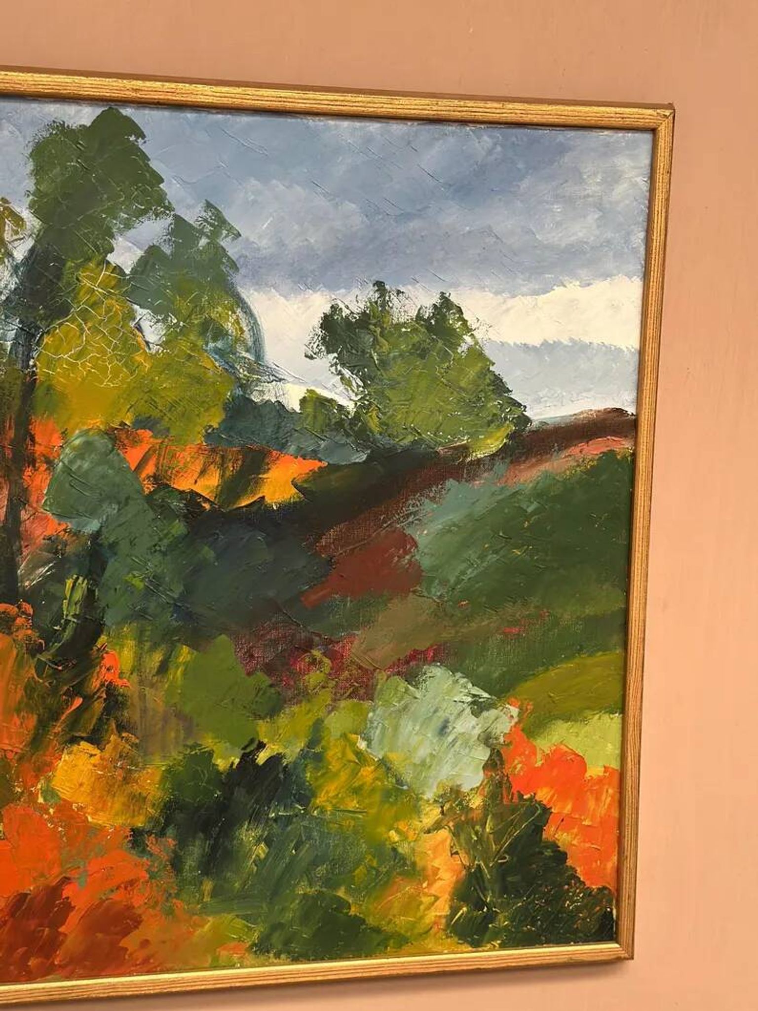 Swedish Oil on Canvas "Autumn Landscape" by Stig Hallblom, Vintage & Framed