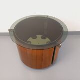 Round Italian teak coffee table swivel bar by Eugenio Gerli for Tecno