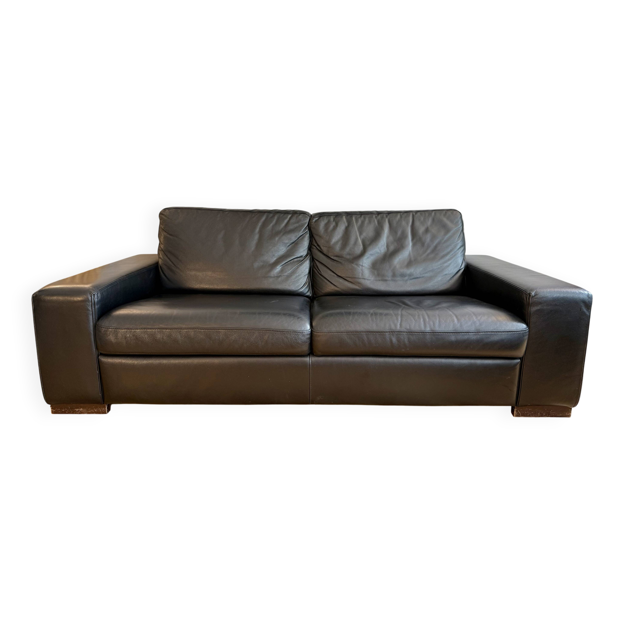 Roche Bobois black leather convertible sofa bed – sleeping area 140 – 205 cm