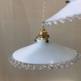 Pair of pendants in white opaline and transparent serrated edges